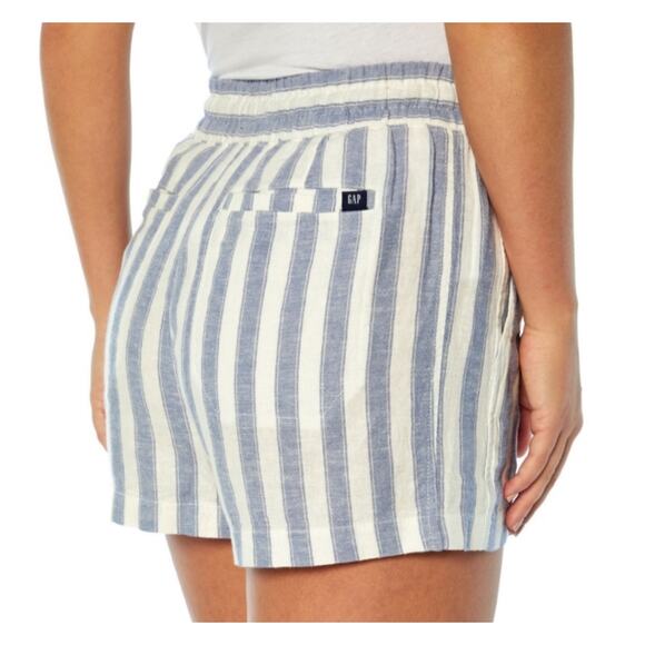 Gap · XL · Linen Blend Shorts Blue White Stripe Drawstring Waist Coastal Preppy - Picture 3 of 10